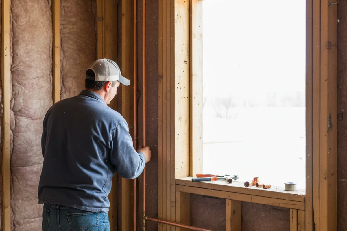 Licensed plumber running new copper supply lines in a Green home